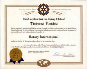 Certificat Rotary Club Timisoara